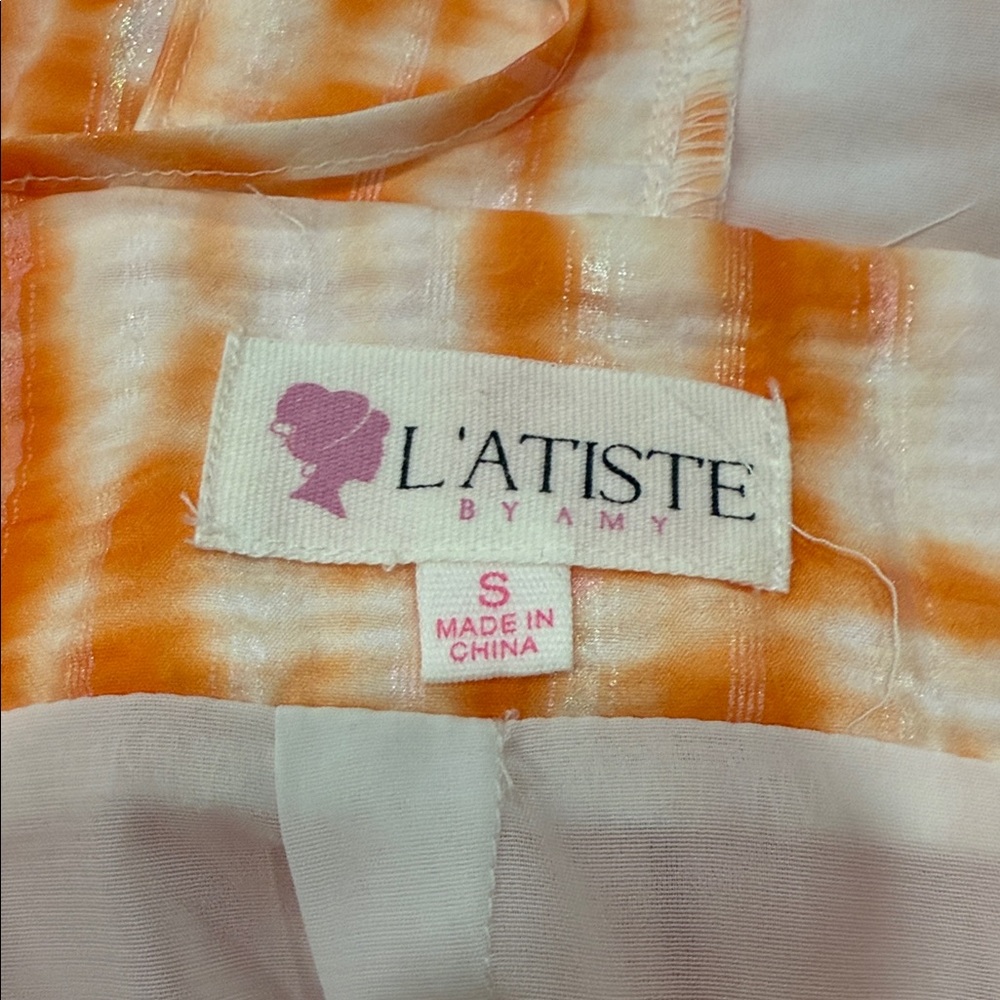 L'ATISTE Print Milty Tired Ruffle Maxi Orange Summer Dress Size S Vacation - Picture 4 of 8